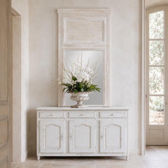 Rustic European Antique 19th Century French Whitewashed Pine Boiserie Trumeau For Sale - Image 3 of 11