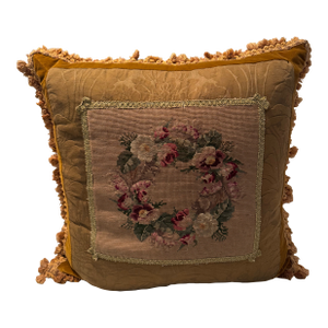 Vintage Needlepoint Pillow With Fortuny Silk