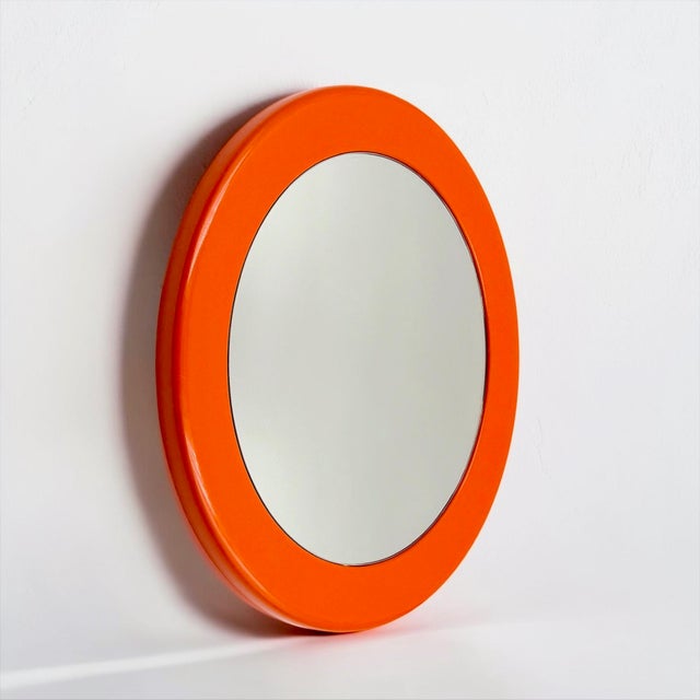 Orange Round Space Age Wall Mirror in Orange, France, 1970s For Sale - Image 8 of 12