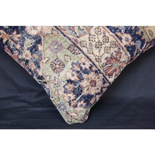 Navy Blue Handwoven Navy Blue& Green Tone Rug Pillow Case -20'' X 20'' For Sale - Image 8 of 13