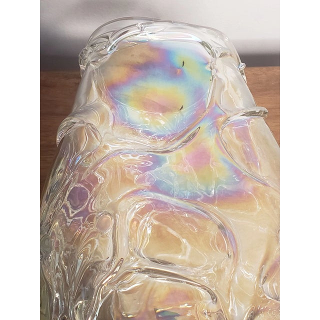 1980s Large 1980s Abstract Hand-Blown Art Glass Vase For Sale - Image 5 of 12