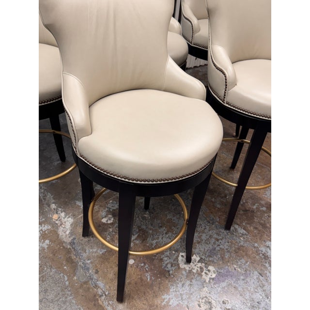 Century Furniture Leather Bar Stools, Set of Five For Sale - Image 9 of 14
