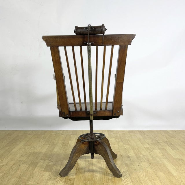 Walnut Swivel Barber Chair with Adjustable Headrest, 1930s For Sale - Image 6 of 9
