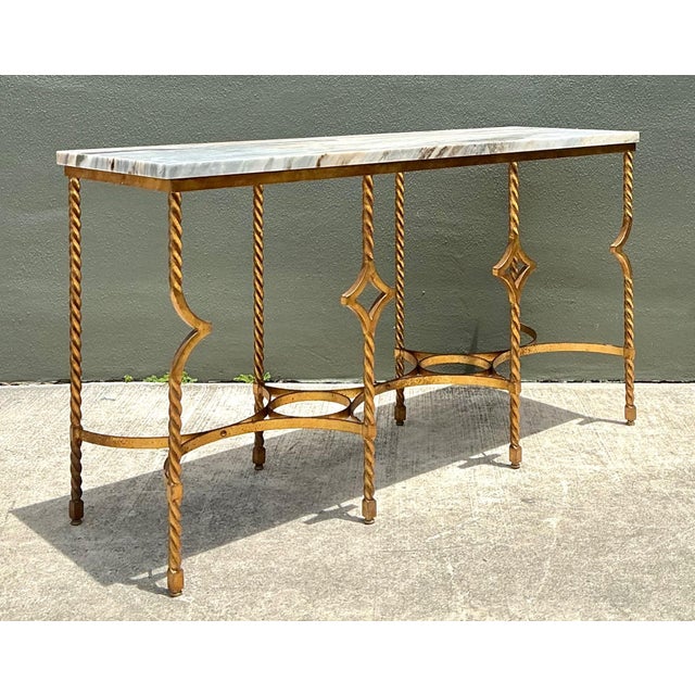 Late 20th Century Vintage Twisted Iron and Marble Console Table For Sale - Image 5 of 18