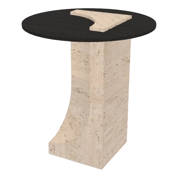 Edge Side Table in Travertino Marble and Black Oak by Ferriano Sbolgi for Collector Studio For Sale