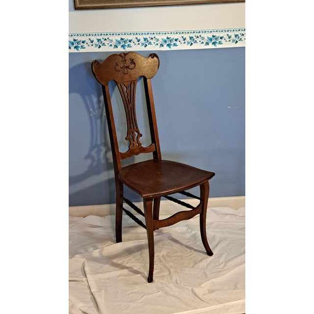 Pair Antique Quarter Sawn Oak Chairs Art Nouveau Carved Backs Tiger Oak C1900 For Sale In Tampa - Image 6 of 12