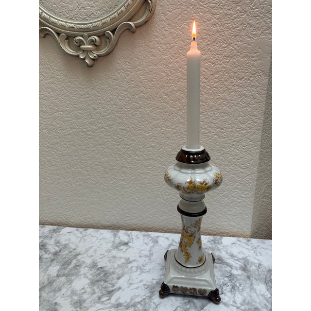 Vintage Parisian Ceramic Floral Candleholder For Sale - Image 4 of 7