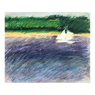 1970s Adrienne Anderson Caribbean Sailboat Pastel For Sale