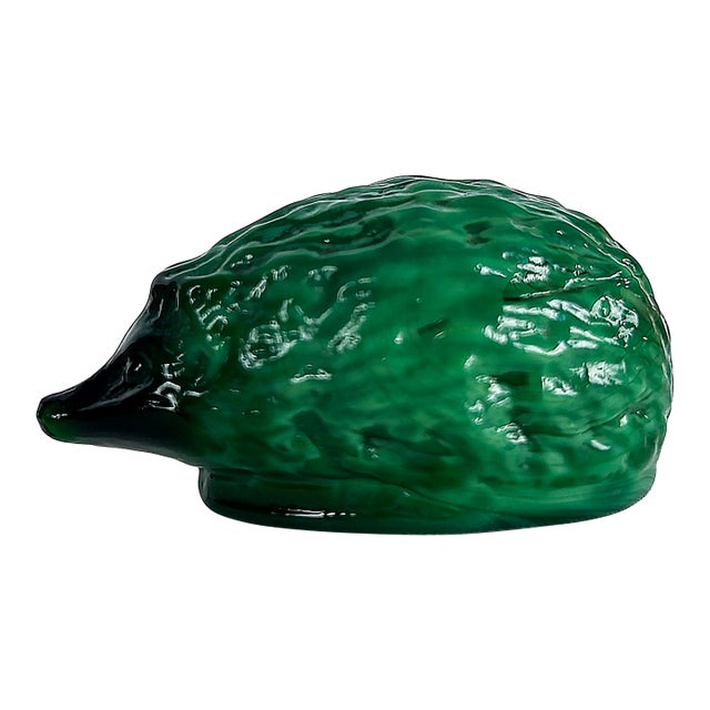 1950s Czech Bohemian Malachite Glass Hedgehog Paperweight Figurine For Sale