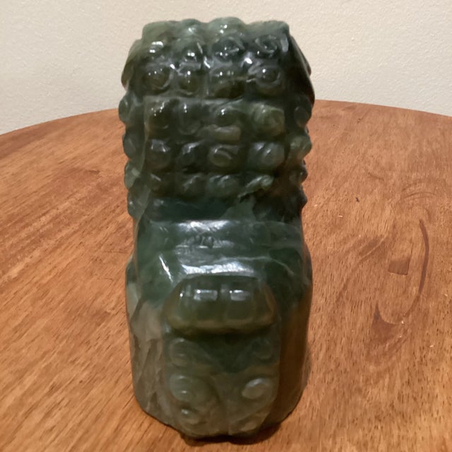 Mid 20th Century Vintage Chinese Carved Green Jade Foo Lion Dragon Dog Figurine For Sale - Image 5 of 10