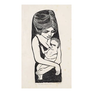1960s Thomas Elsner Mother and Child Woodblock For Sale