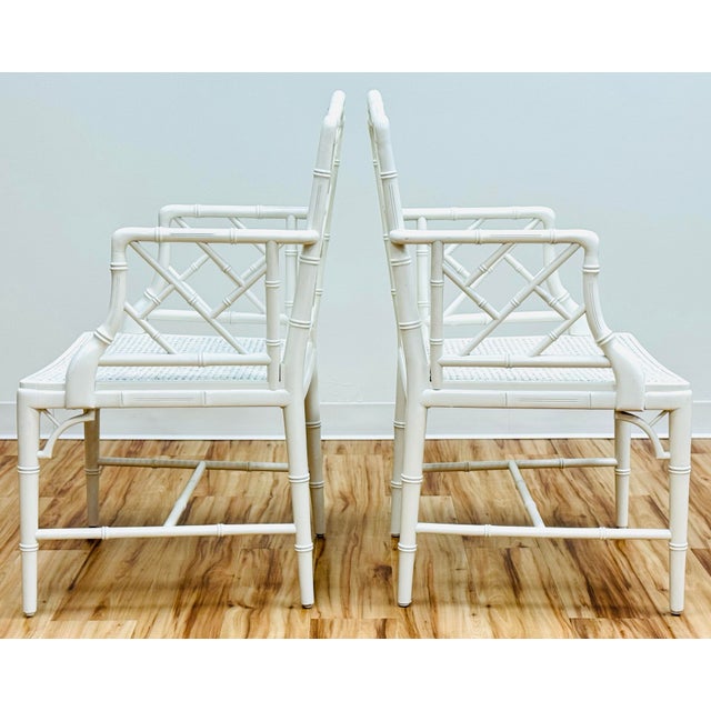 Vintage White Faux Bamboo Chinese Chippendale Arm Chairs, a Pair For Sale In Kansas City - Image 6 of 10