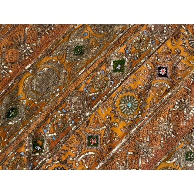 Exquisite Ornate Vintage Indian Hand Embroidered Beaded Silk Bed Throw Tapestry Top layer is 100% Silk, underside is 100%...