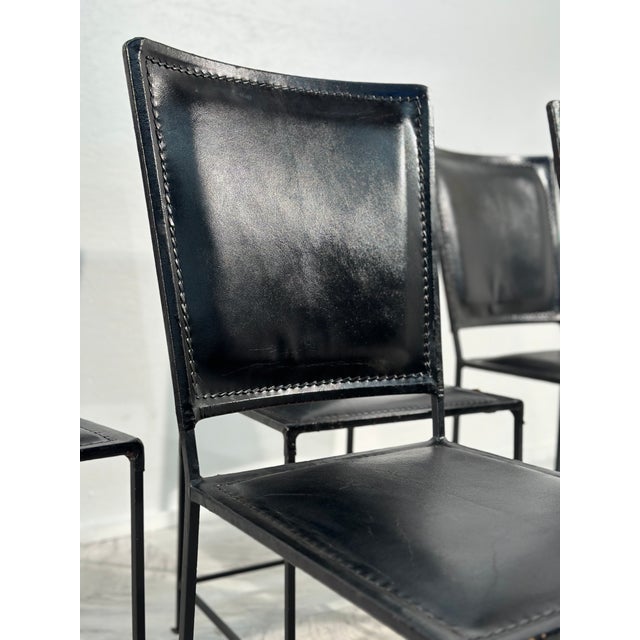 Set of 6 Leather and Iron Vintage Italian Dining Chairs, 1970s For Sale In Los Angeles - Image 6 of 7