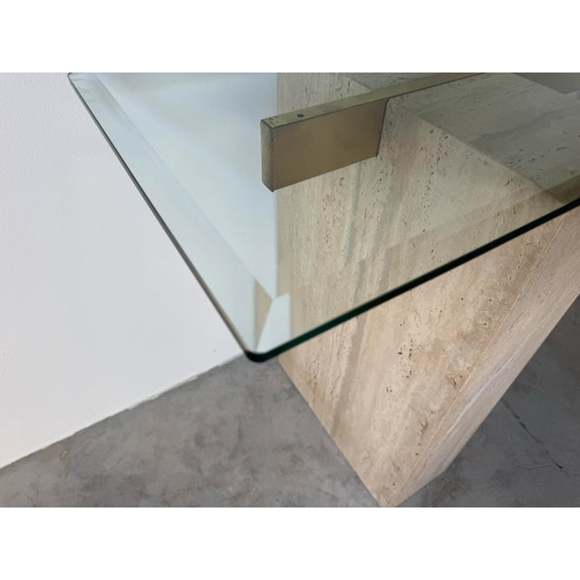 Italian Postmodern Guy Barker for Ello Travertine and Brass Console / Sold For Sale In Miami - Image 6 of 11