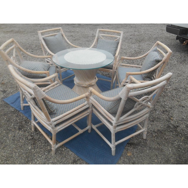 Wood Gorgeous Henry Link Costal Target Back Rattan 7 Piece Dining Set For Sale - Image 7 of 13