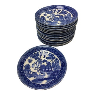 Blue & White Chinoiserie Plates - Set of 16 For Sale