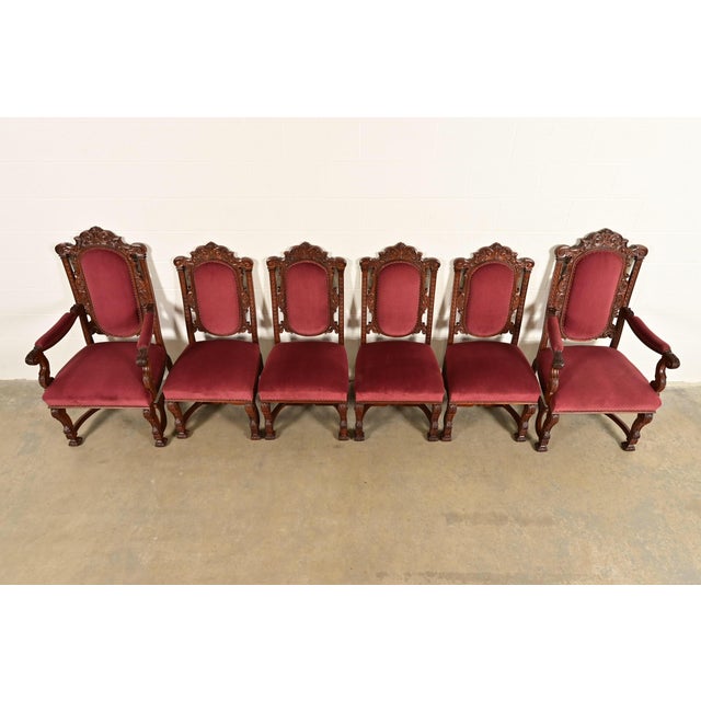 R. J. Horner Style Antique Renaissance Revival Carved Walnut Dining Chairs | Set of Six For Sale In South Bend - Image 6 of 15