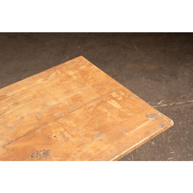 Brown Early 20th Century Industrial Oak Plank Cast Iron Treadle Worktable For Sale - Image 8 of 8