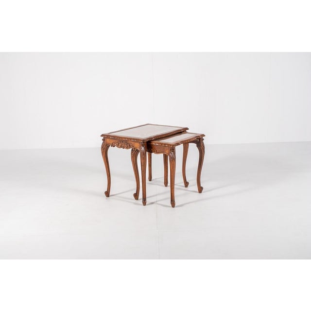 Vintage Nesting Tables with Cane and Glass Top, Set of 2 For Sale - Image 5 of 11