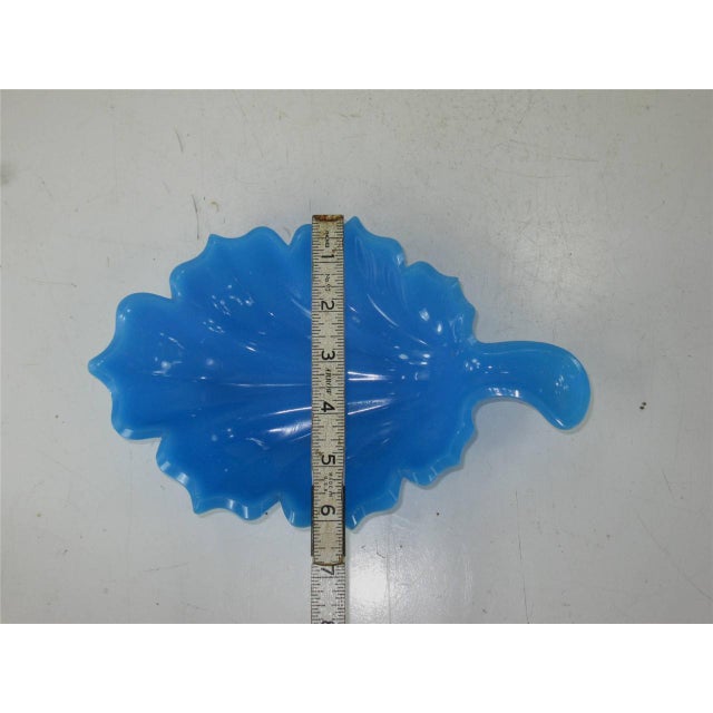 Dish FRENCH BLUE GLASS Leaf Mouth Blown & Hand Cut 19thC. For Sale - Image 9 of 12