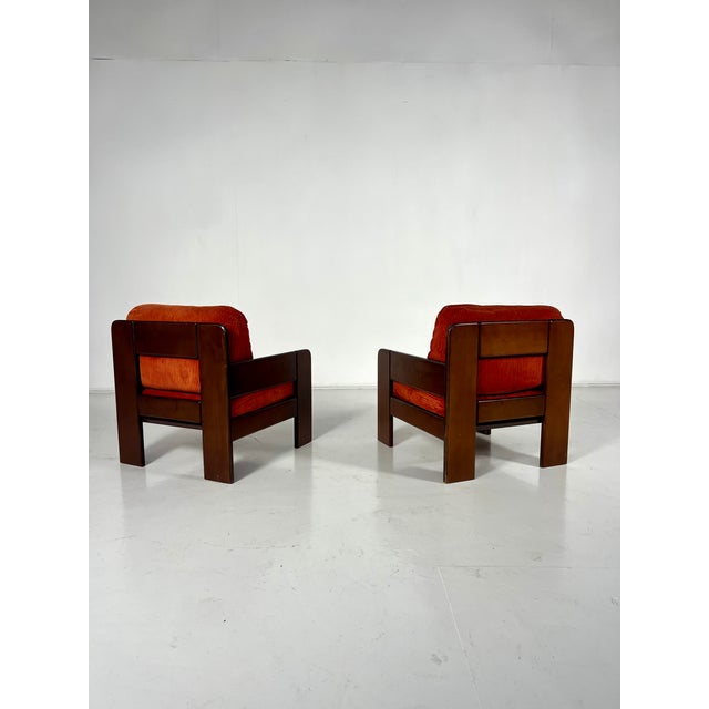 Mid-Century Armchairs in Orange Velvet, Italy, 1970s, Set of 2 For Sale - Image 4 of 6