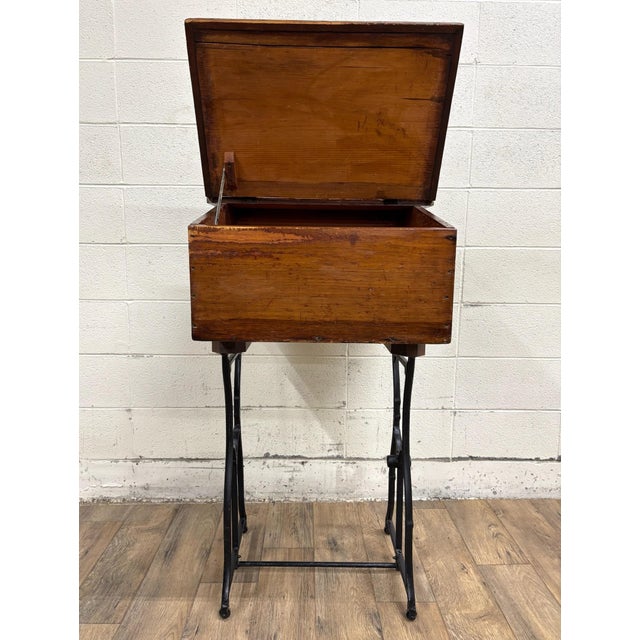 Traditional Antique School Desk or Standing Desk With Cast Iron Base For Sale - Image 3 of 12