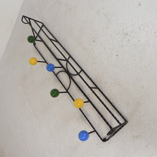 1950s Wall Coat Rack in Steel Frame with Colored Balls in the style of Roger Feraud, 1950s For Sale - Image 5 of 14