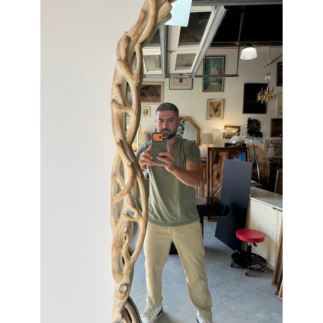 1970’s Italian Coastal Carved Branch - Faux Bois Wood Wall Mirror For Sale - Image 4 of 12