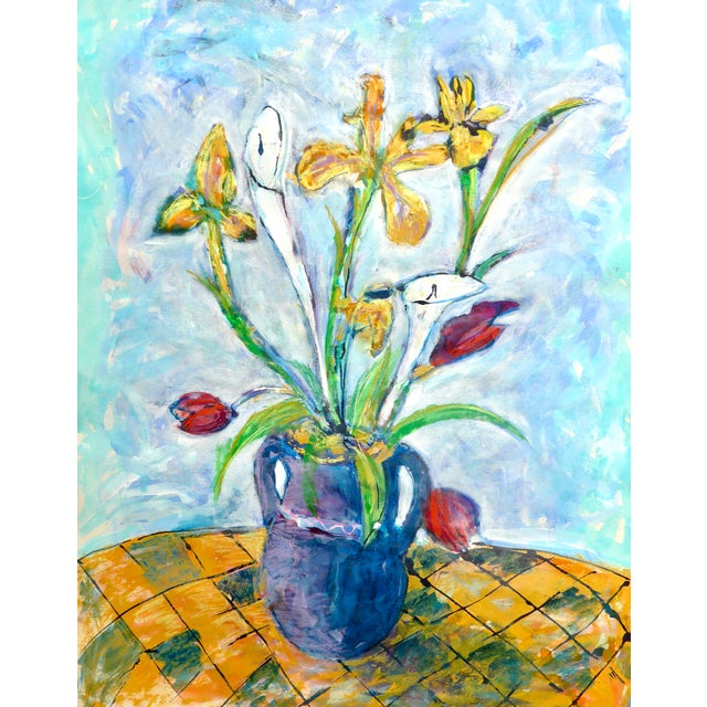 Contemporary "Calla Lilies, Iris and Tulips" Painting on Paper For Sale