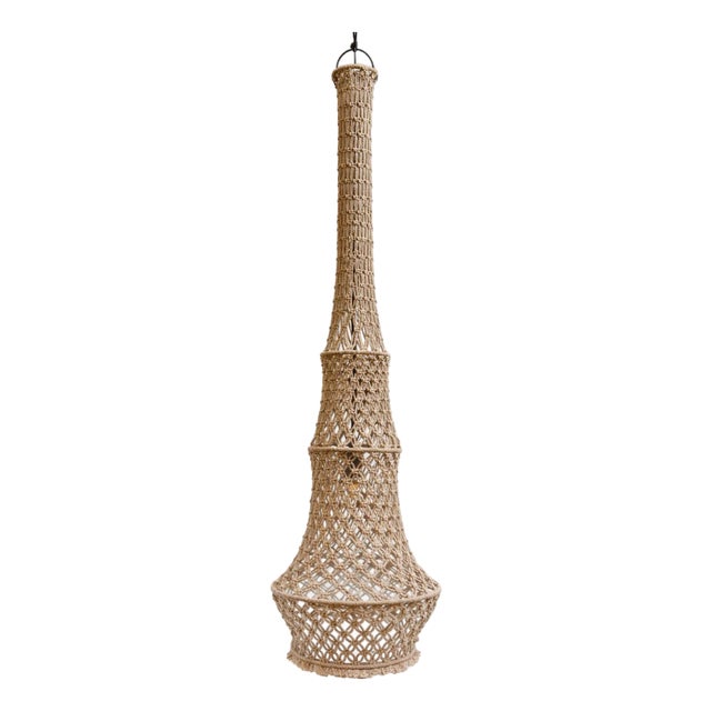 Taupe Macrame Tara Boho Coastal Pendant Light Large For Sale