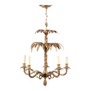 Vintage Solid Brass Palm Tree 5 Arm Regency Chandelier by Chapman