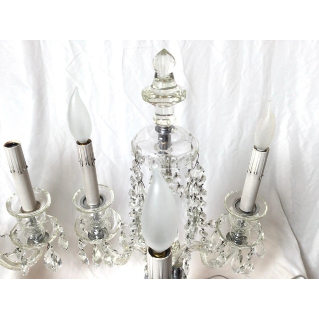 American Mid 20th Century Cut Glass 3-Light Girandole Lamps - A Pair For Sale - Image 3 of 10