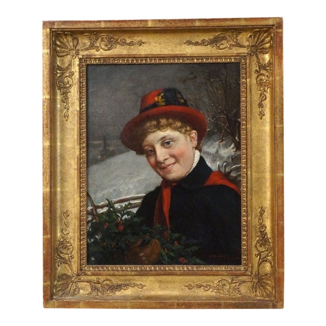 19th Century Enjoying Winter By Charles V Brown Oil On Canvas