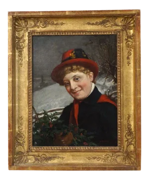 19th Century "Enjoying Winter" by Charles v. Brown Oil on Canvas