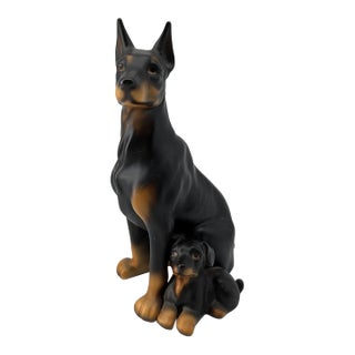 Vintage MCM Doberman Pinscher & Puppy Ceramic Figurine For Sale