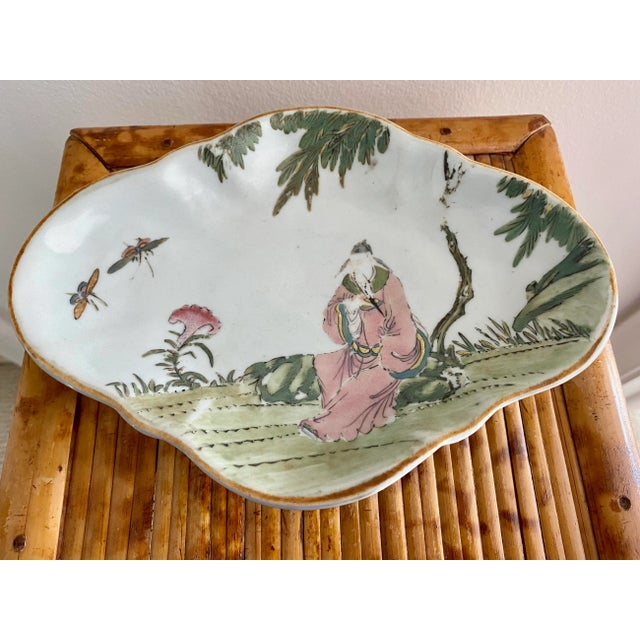 Ceramic Vintage Chinoiserie Pedestal Dish For Sale - Image 7 of 10