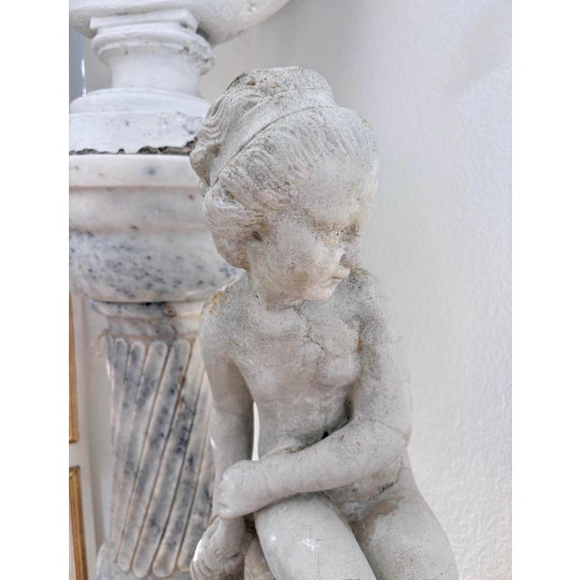 Vintage Classical Seated Maiden Cement Garden Statue – 24” For Sale - Image 4 of 8