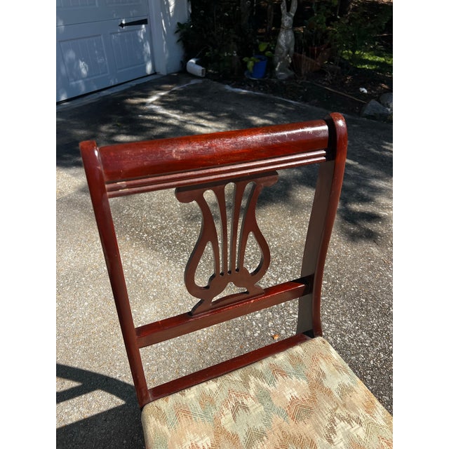 Brown Antique Harp Lyre Back Wooden Dining Chairs- Set of 4 For Sale - Image 8 of 14