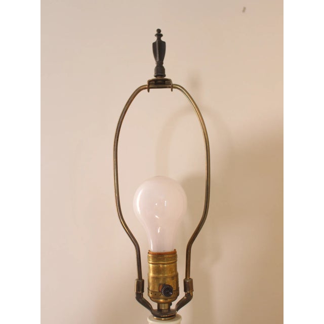 Ivory 1940's Large-Scale Ceramic Urn Lamps in Eggshell White With Chartreuse Accented Empire Shades - a Pair For Sale - Image 8 of 10