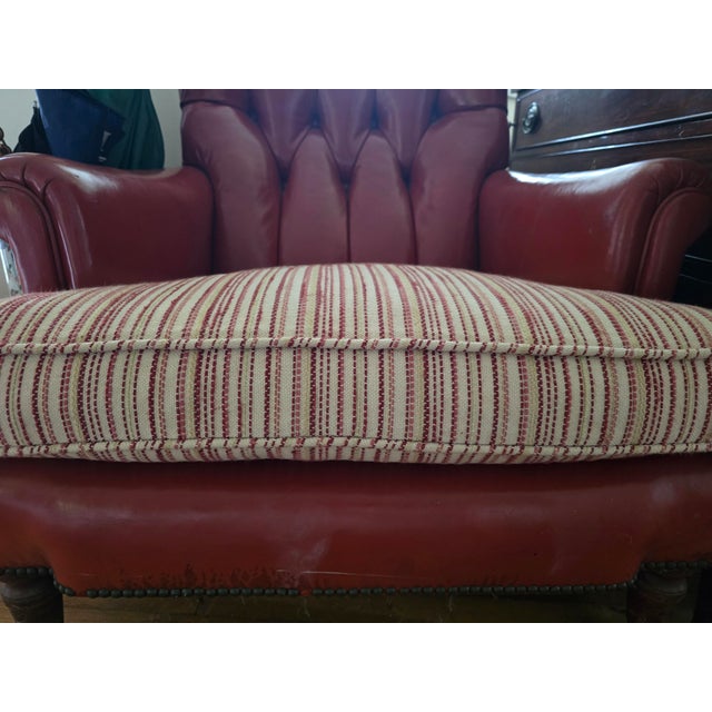 Traditional 19th Century Traditional Tufted Oxblood Red Leather Library Chair With Custom Seat Cushion For Sale - Image 3 of 4