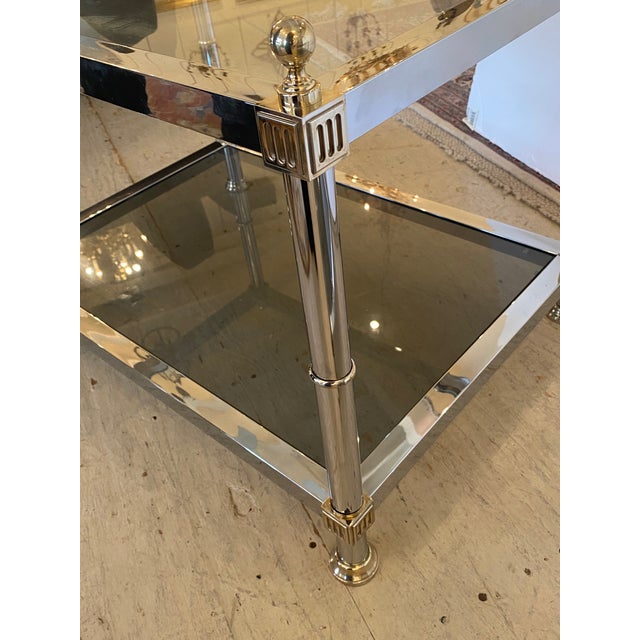 2010s Modern Chrome Glass & Brass End Tables-a Pair For Sale - Image 5 of 11