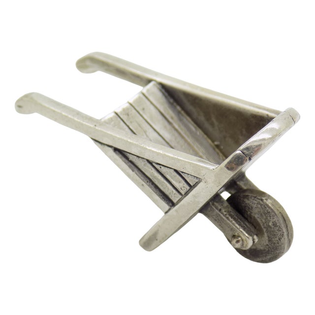 Vintage Italian Handmade Genuine Silver Wheelbarrow Dollhouse Miniature by Raspini Gioielli, 1980s For Sale