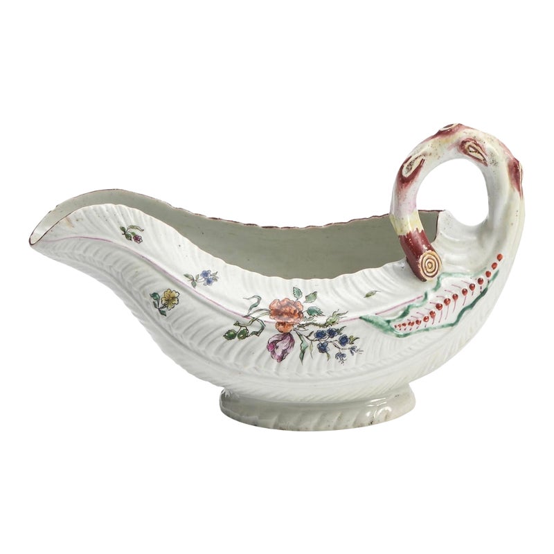 Antique 18th Century English George Ii Worcester Porcelain Cos Leaf Sauce Boat
