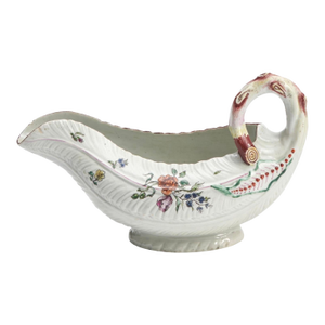 Antique 18th Century English George II Worcester Porcelain Cos Leaf Sauce Boat