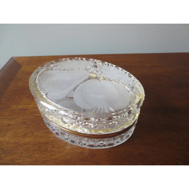 Late 20th Century Late 20th Century Vintage Frosted Glass Hinged Jewelry Box With Gold Colored Trim For Sale - Image 5 of 11