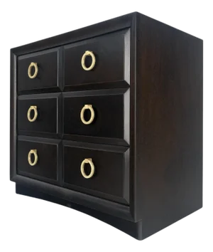 Ebonized Walnut Large Gold Rings Drop Pulls 3 Drawer Bachelor Chest