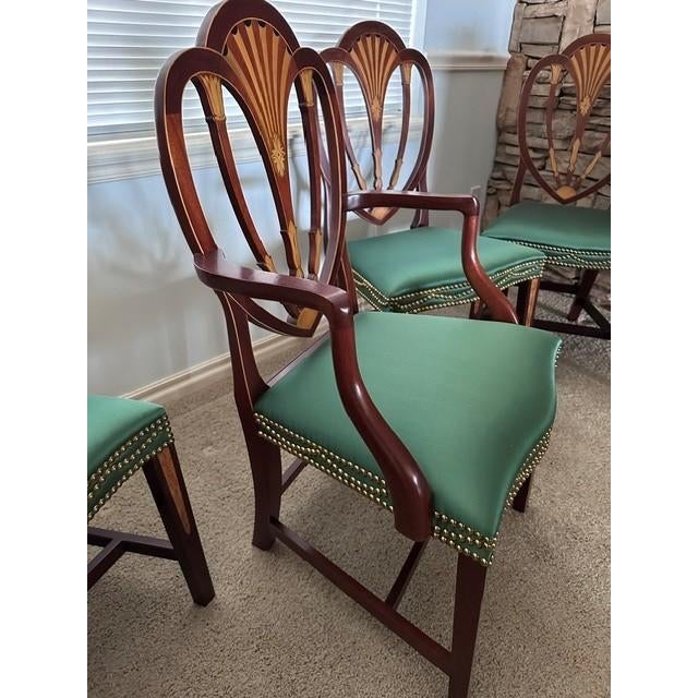 1990s Baker Inlaid Mahogany Norfolk Hepplewhite Dining Room Chairs For Sale In Tulsa - Image 6 of 17