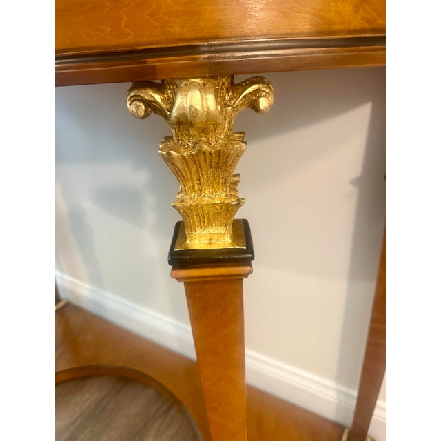 Late 20th Century Empire Revival Giltwood & Burlwood Demilune Console Table With Black Marble Top For Sale - Image 9 of 11