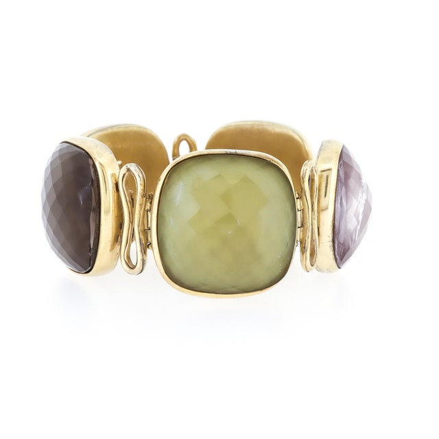 Vintage Steve Vaubel Square Stone on Bezel With Inlayed Oval Connection Bracelet For Sale - Image 10 of 16